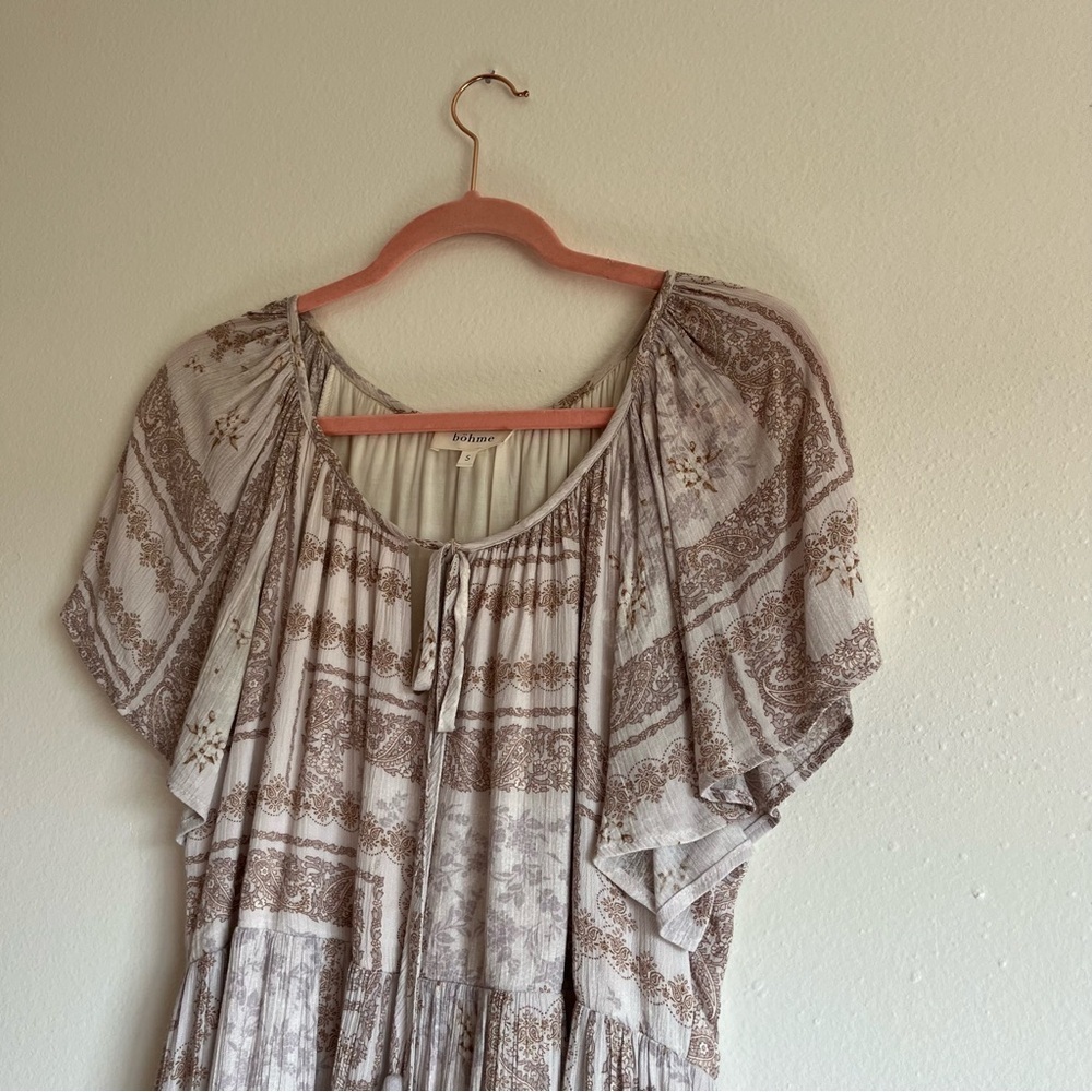 Bohme‎ USA Patchwork Tank / White Print Multi Tiered Swing Mini Dress Size S